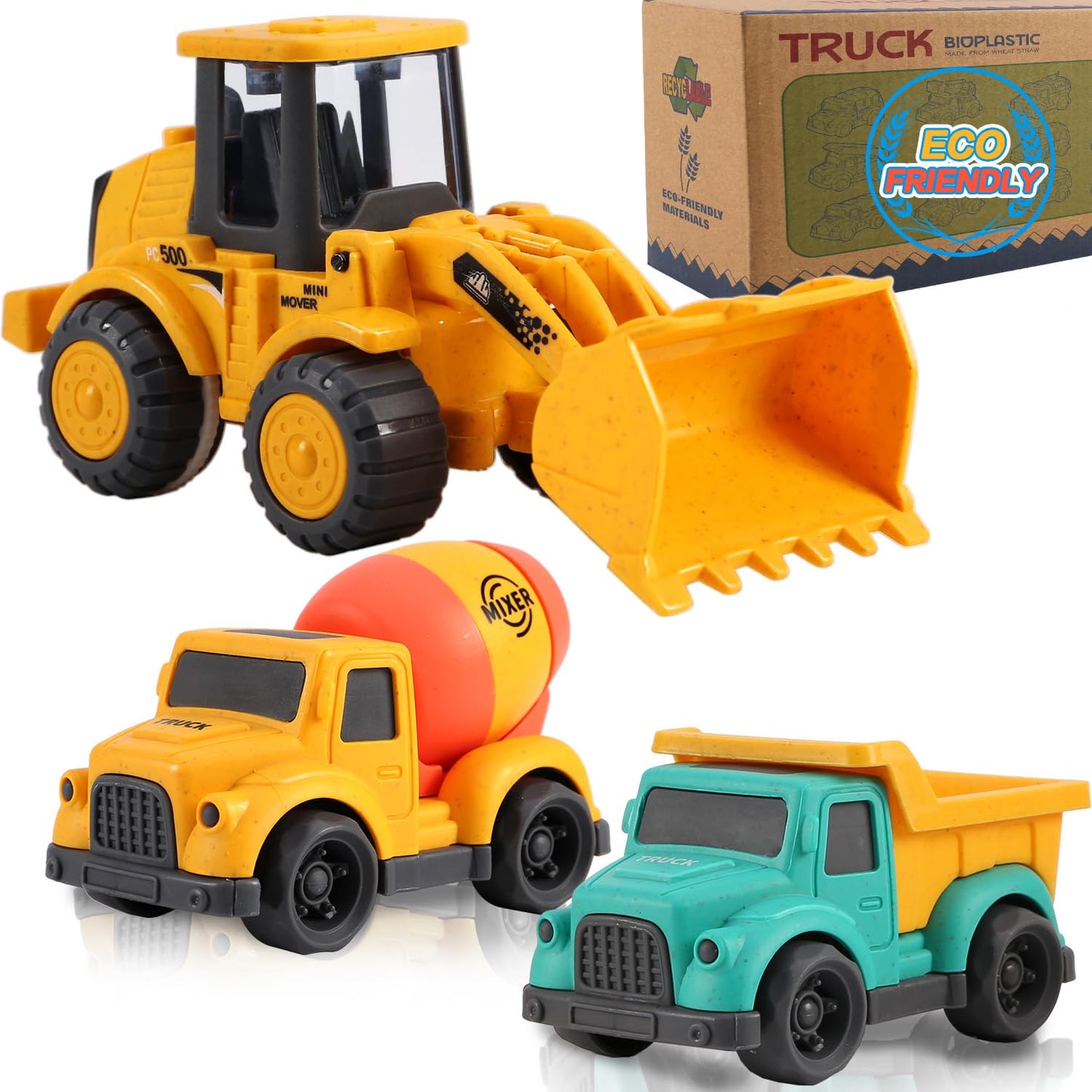 Toddler Toys for Ages 2-4 Dump Truck Cement Mixer Excavator Toy Cars Set BPA Free Phthalates Free PVC Outdoor Toddler Boy Toys Birthday