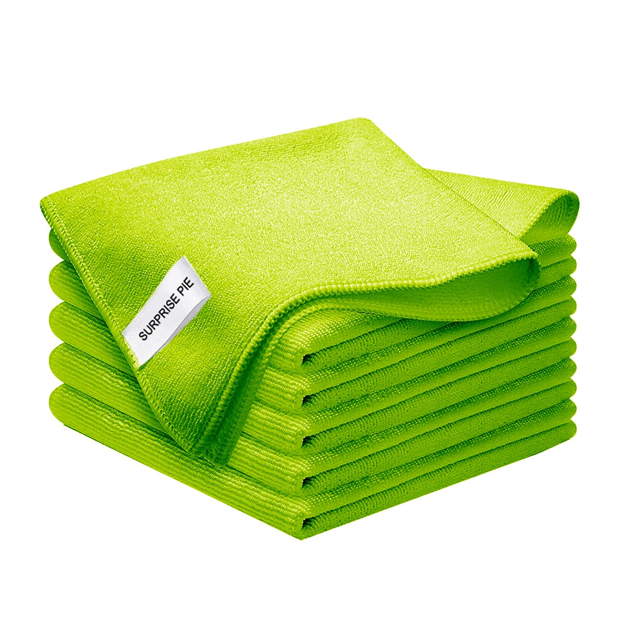 SURPRISE PIE Microfiber Cleaning Cloth for Kitchen Housekeeping Dish Electronics Dust Rags Thick Lint Free Car Wash DryingTowel (12"x12") Green-6 Pack