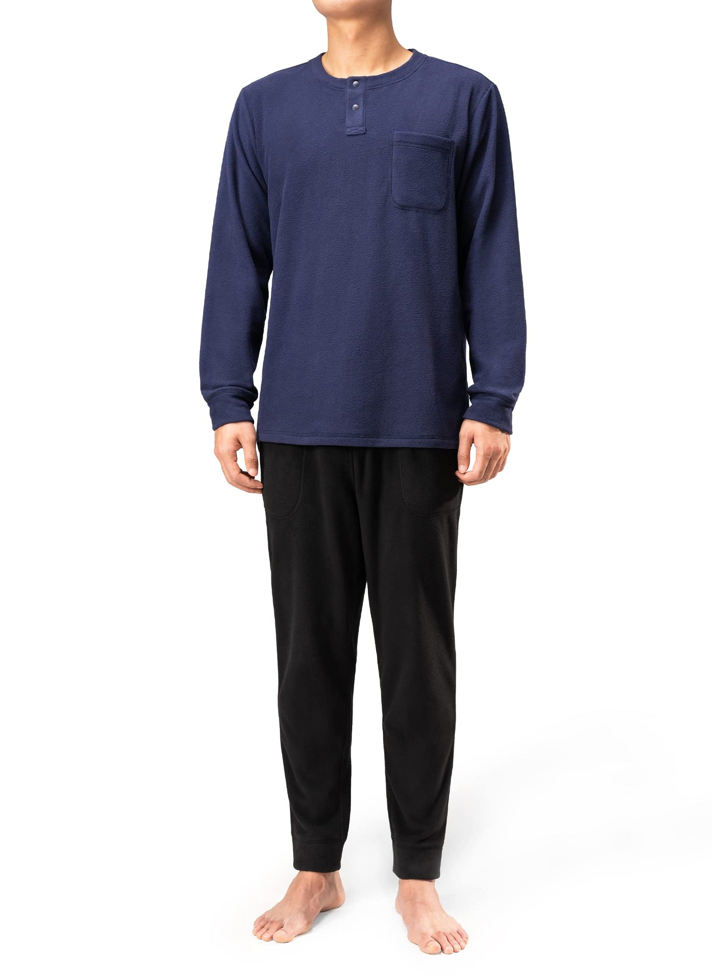 DAVID ARCHY Mens XX Large Polar Fleece Pajamas Set Henley Collar Sleepwear Comfy Soft Loungewear Pjs Warm Pajamas for Men (XXL Navy Blue)