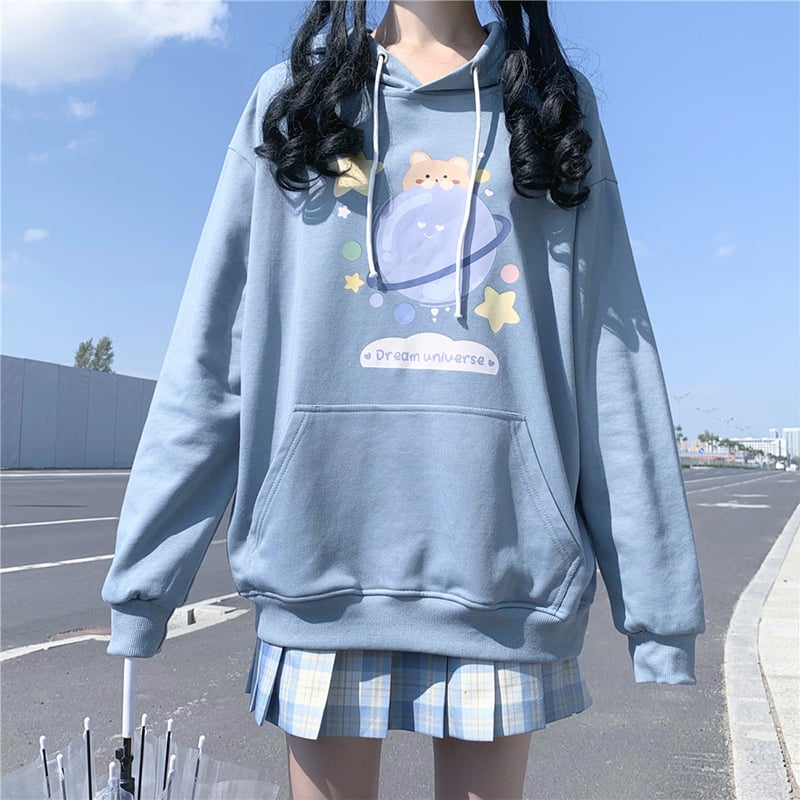 Trendy Loose Thin Hoodie for Junior High Girls