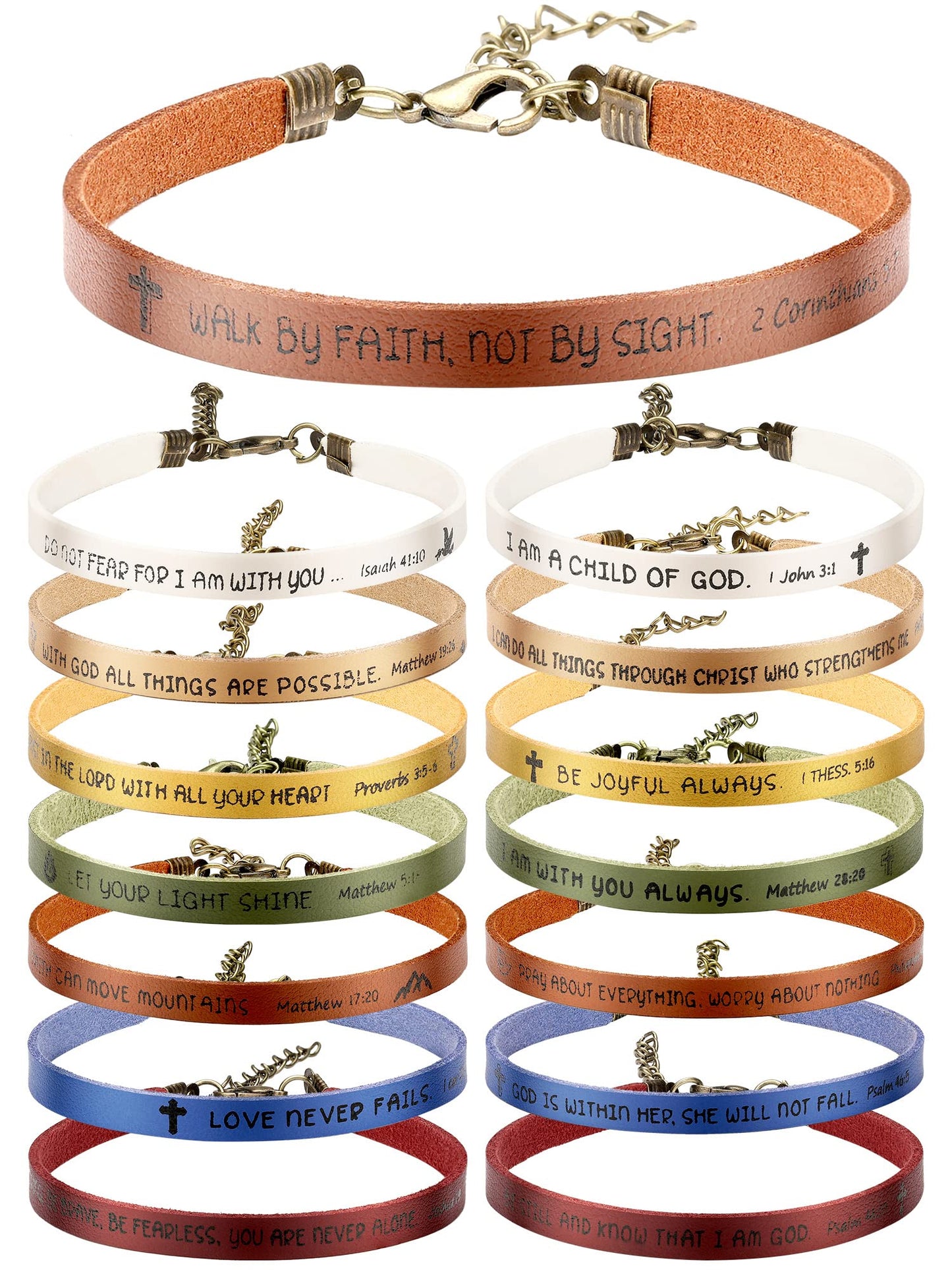 15 Pcs Christian Bracelets for Women Men Inspirational Leather Bible Verse Bracelets (Assorted Color)