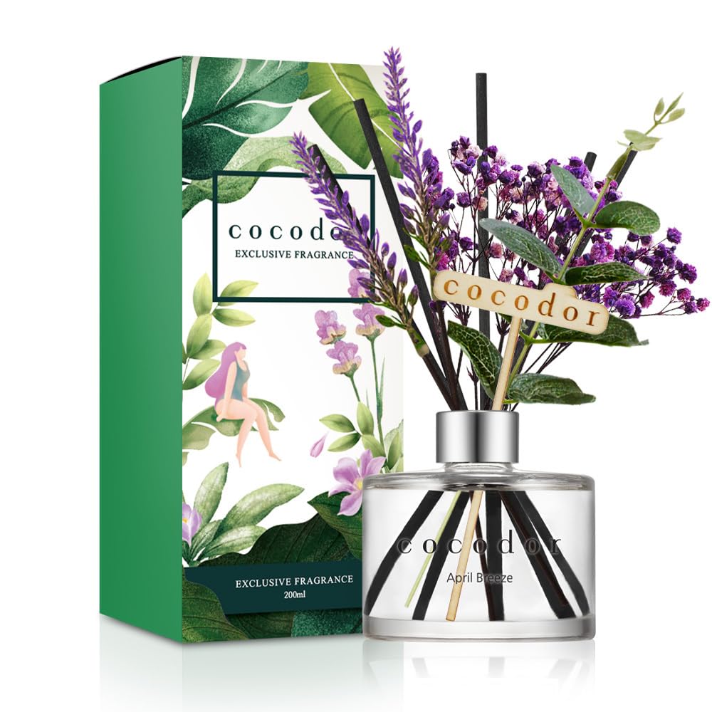 COCODOR Lavender Reed Diffuser/April Breeze/6.7oz/1Pack / Home Fragrance Scent Essential Oil Stick Diffuser for Bedroom Bathroom Home Décor