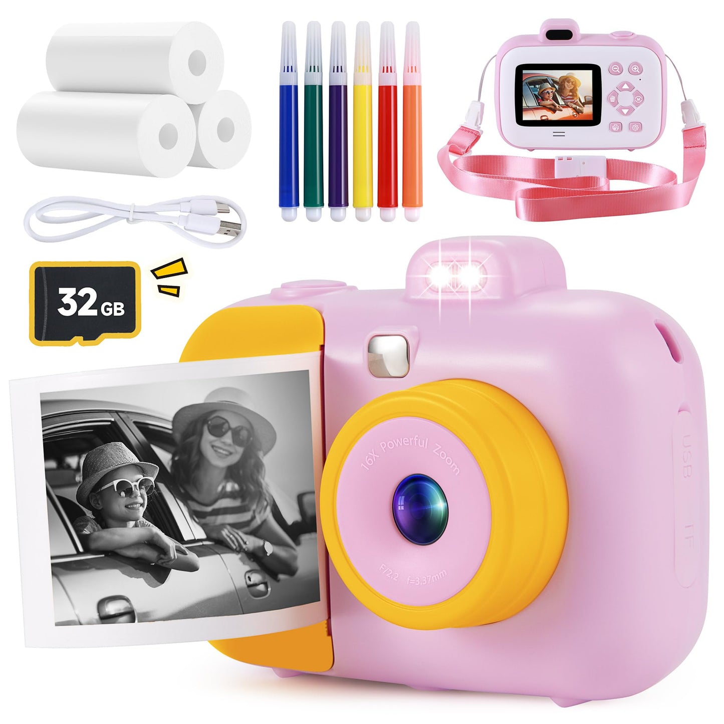 Kids Camera Instant Print Toy 12MP 1080P Kids Digital Camera