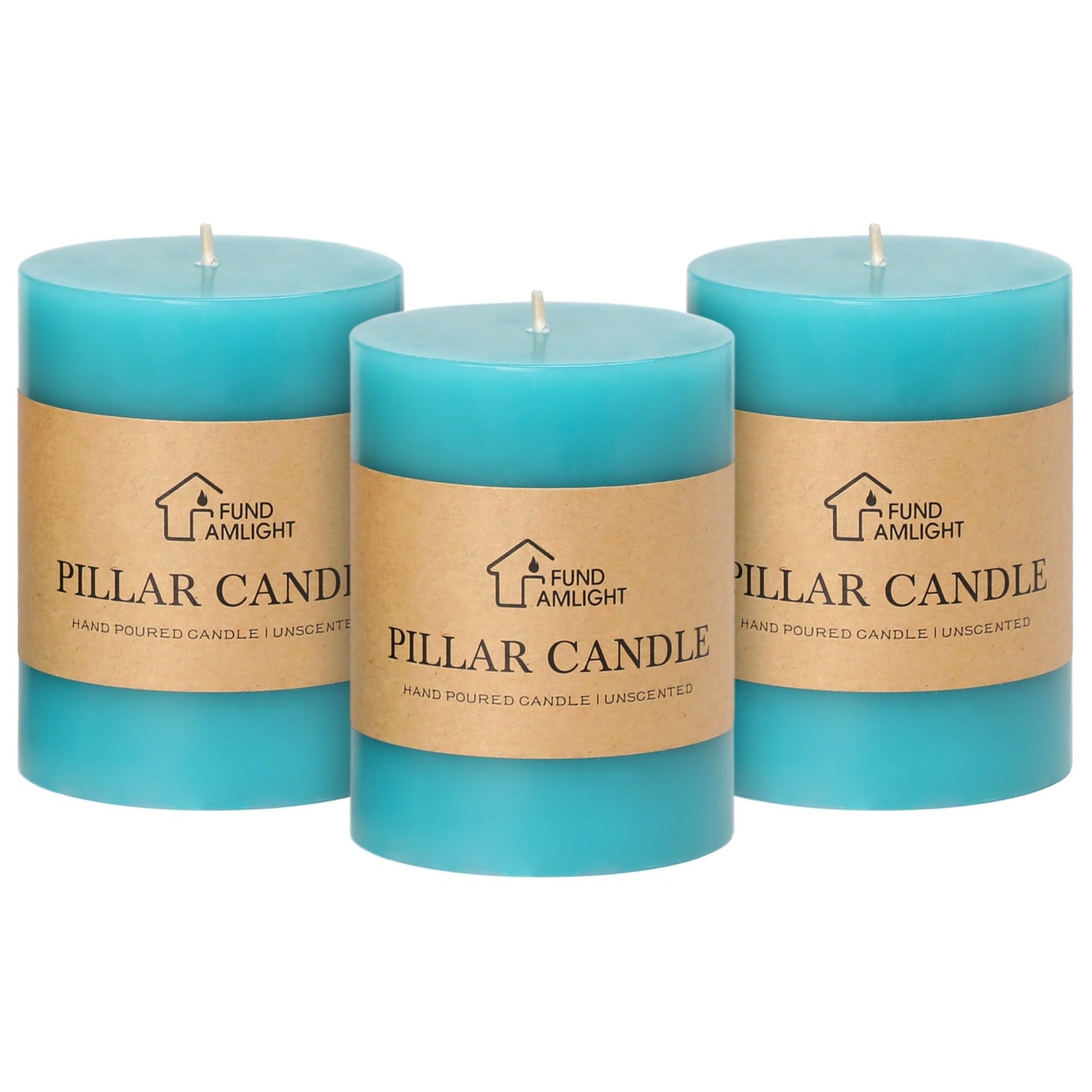 3x4 Inch Blue Pillar Candles Set of 3