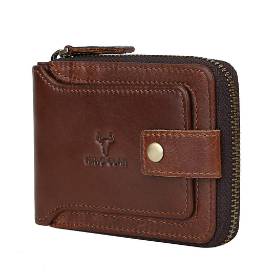 MING CLAN Zipper Wallet Men RFID Blocking Leather Bifold Wallets For Men - Flap ID Window Zip Coin Pocket Mens Zipper Wallets - Big Capacity Credit Card Travel Wallet (Brown)
