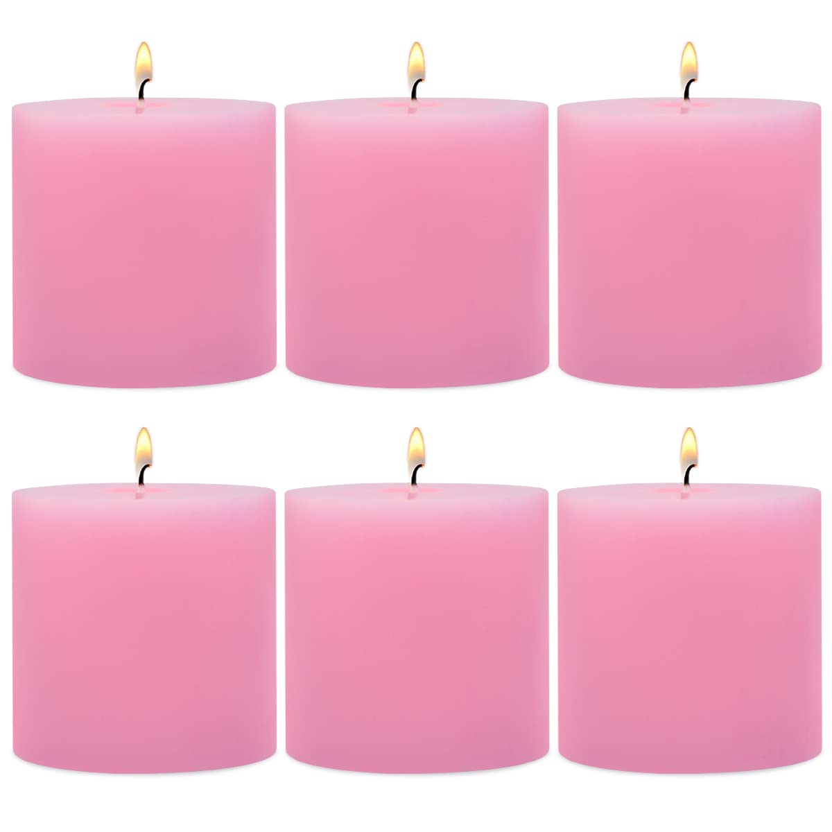 6 Pack 3x3 Inch Pink Pillar Candles Unscented