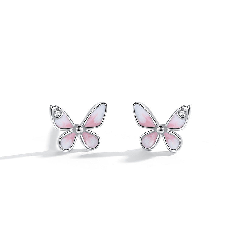 Minimalist Korean S925 Silver Butterfly Stud Earrings