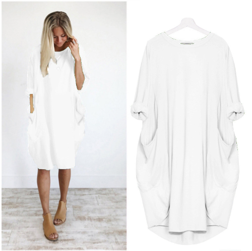 WOLFF Plus Size Loose Long Sleeve Dress (One Piece)
