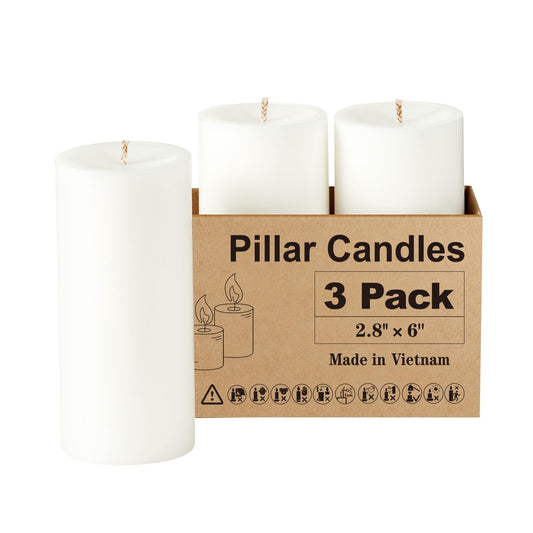 Ashlux White Pillar Candles Set of 3