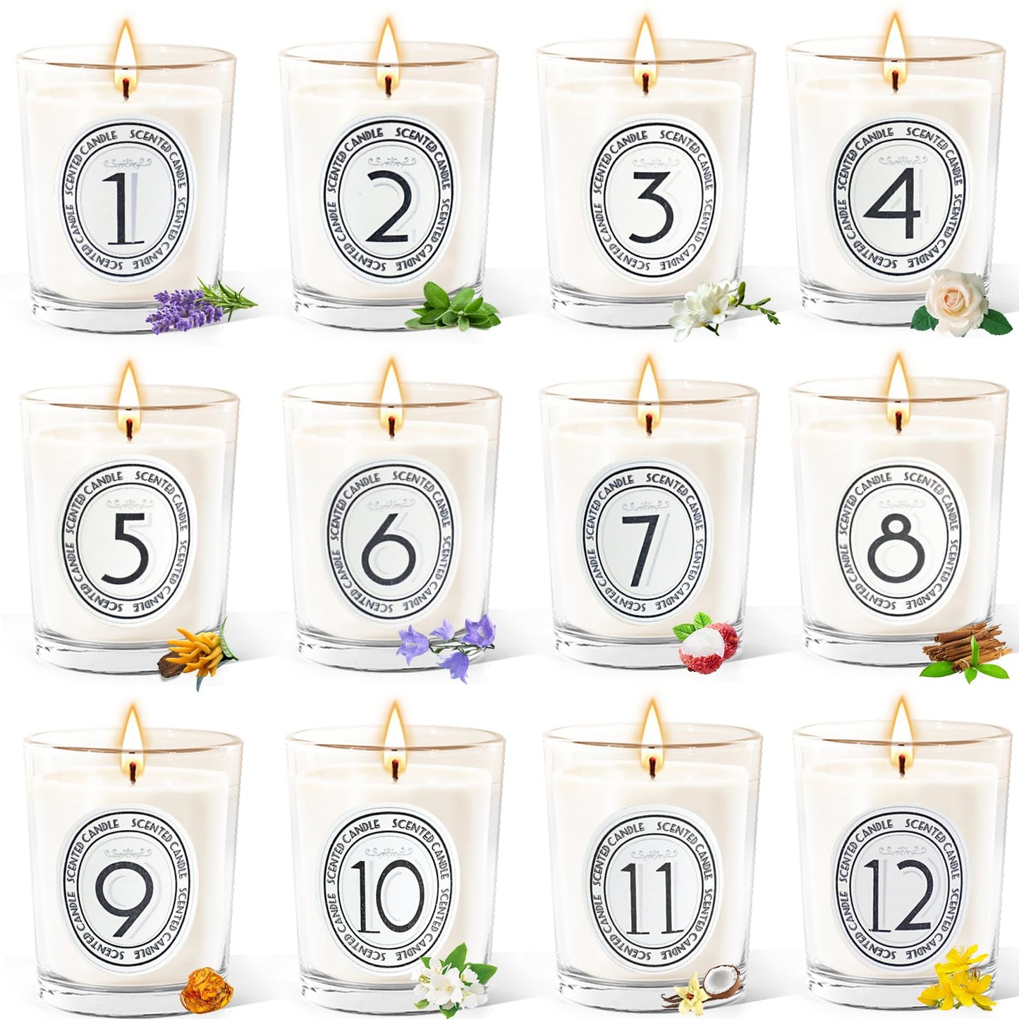 12 Pack Scented Candles Gift Set with 12 Fragrances for Home