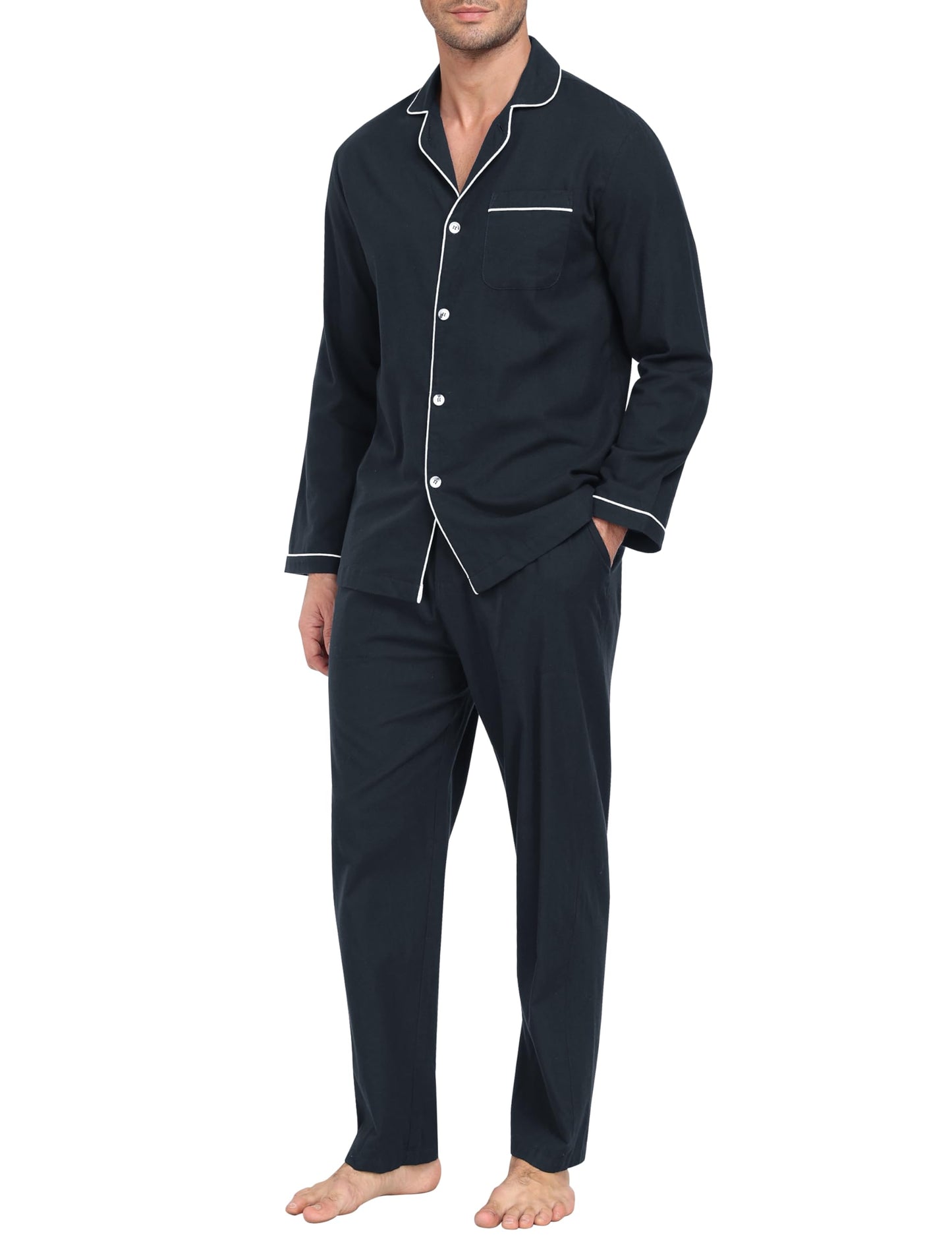 MoFiz Mens XX Large Cotton Christmas Pajamas Sets Sleepwear Long Sleeve Button Down Pajamas For Men With Pants Soft Plaid PJ Pants Set With Pockets Grey