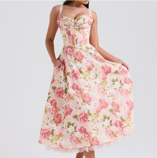 Valentina Lace Bustier Dress with Floral Print (One Piece)