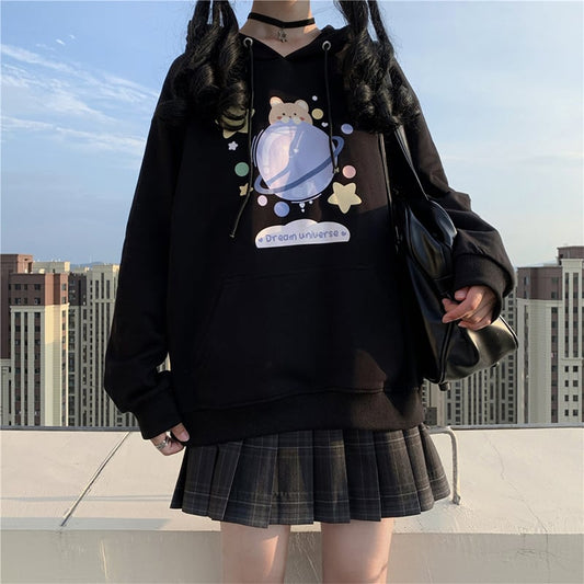 Trendy Loose Thin Hoodie for Junior High Girls
