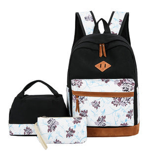 Floral Bags Set: Backpack, Lunch Bag, and Wallets (3pcs)