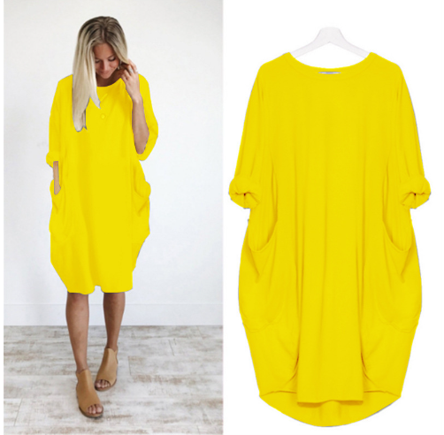WOLFF Plus Size Loose Long Sleeve Dress (One Piece)