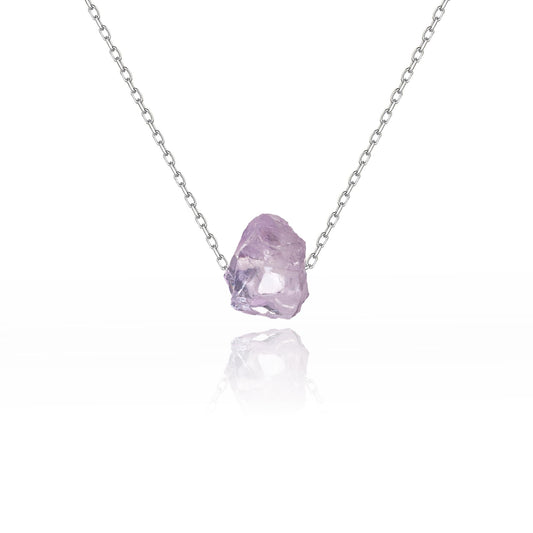 Waitsoul Womens Natural Crystal Necklace - Solid 925 Sterling Silver Necklace Shallow Amethyst Necklace Spiritual Energy Healing Raw Stone Necklace 16+2in Adjustable Lobster Clasp
