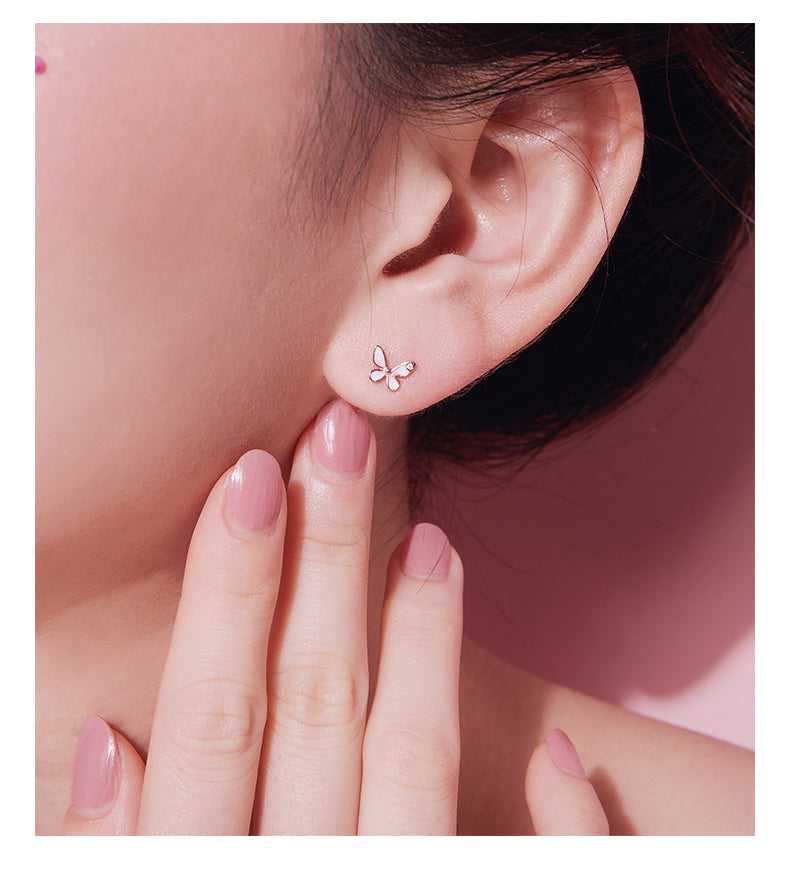 Minimalist Korean S925 Silver Butterfly Stud Earrings