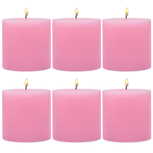 6 Pack 3x3 Inch Pink Pillar Candles Unscented