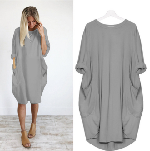 WOLFF Plus Size Loose Long Sleeve Dress (One Piece)