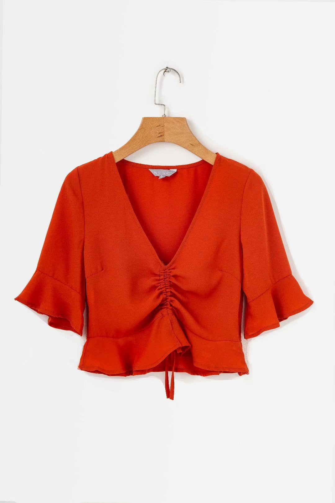 Fashionable Women's V-Neck Ruched Crop Top Shirt