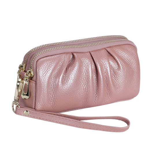 Wristlet Wallets for Women Genuine Leather Wristlet Purses Ladies Ruched Wristlet Clutch Wallet Purses