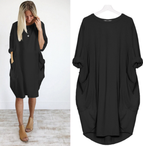 WOLFF Plus Size Loose Long Sleeve Dress (One Piece)