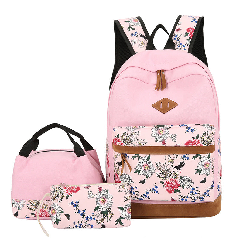 Floral Bags Set: Backpack, Lunch Bag, and Wallets (3pcs)