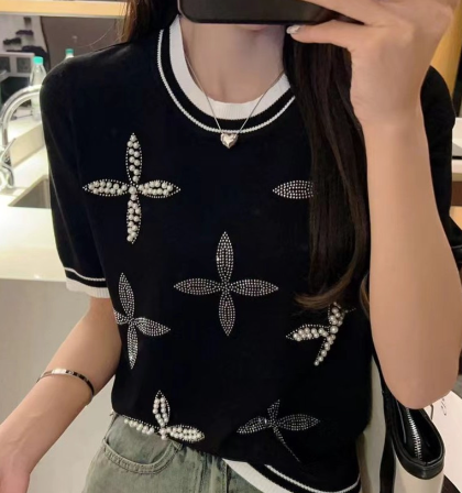 White Knit Short Sleeve Top (One Piece)
