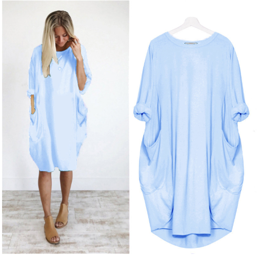 WOLFF Plus Size Loose Long Sleeve Dress (One Piece)