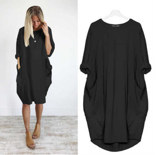 WOLFF Plus Size Loose Long Sleeve Dress (One Piece)