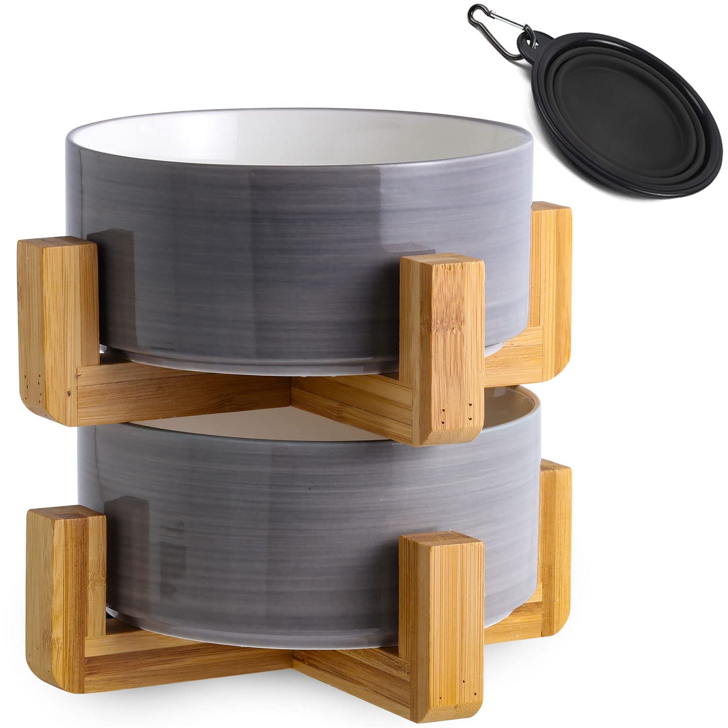 Petygooing Ceramic Dog Bowl Set with StandCat Dog Food and Water BowlMedium Dog Bowls Anti -Slip Set of 2 Cat Dog Bowls-Dog Food Bowls- Dog Bowls Small Medium Size Dog (28 OZ /3.6 Cups) Grey White