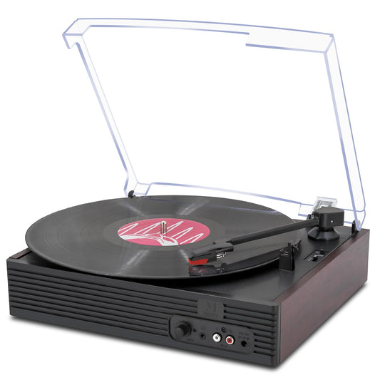 Portable 3 Speeds Vinyl Record Player TurntableBuilt-in Dual Stereo SpeakersBelt DriveRCA OutputAuto StopHeadphone Jack for Home Entertainment Home DecorationRed Wood