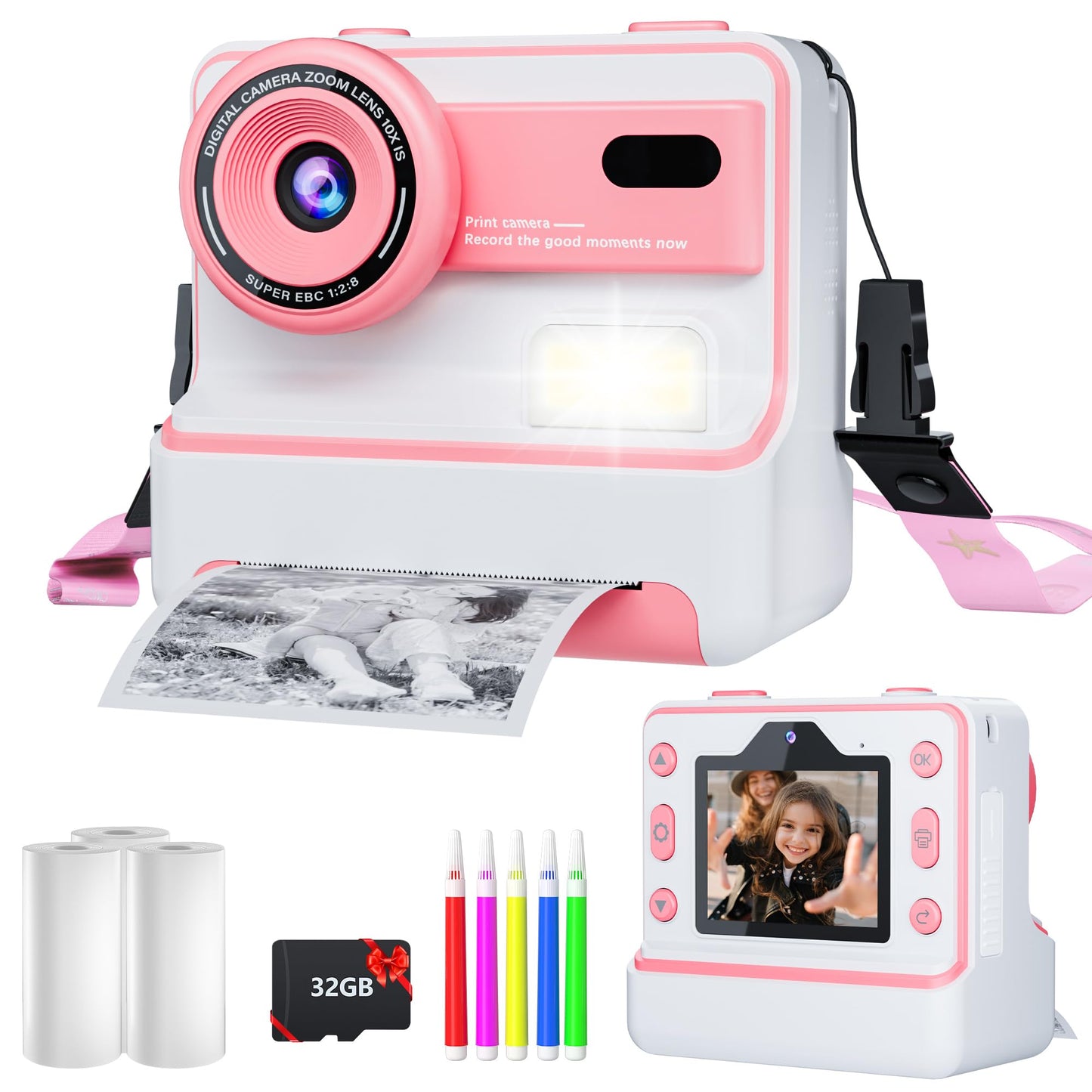 Kids Camera Instant Print 1080P Kids Digital Cameras with 32GB Card