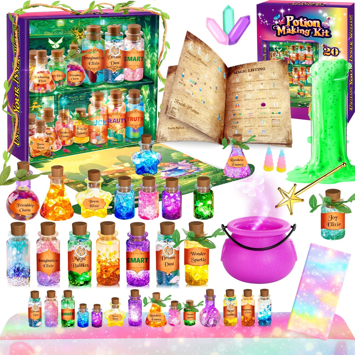 INNOCHEER Potion Kits for Kids Toys Kids Potion Making Kit with Halloween Tablecloth Halloween Crafts for Kids Halloween Potion Bottles Birthday Toys for 6 7 8 9 10+ Year Old Girls