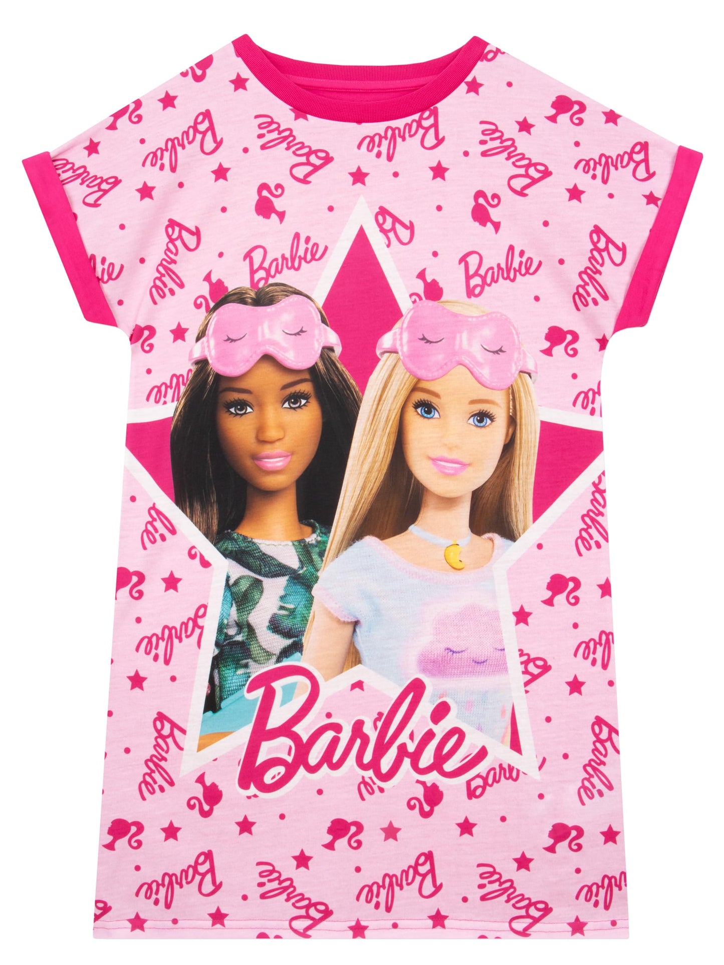 Barbie Nightgown For Girls Size 5 | Short Sleeve Girls Pajama Gown | Fashionista Girls Sleep Shirt | Pink | 5