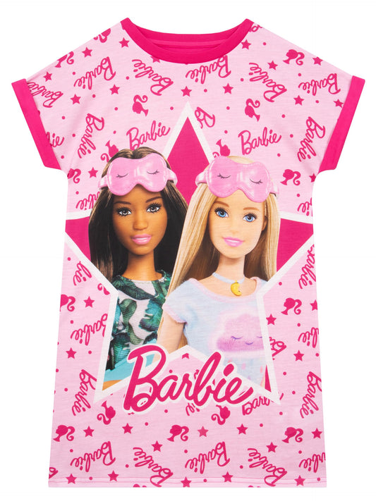 Barbie Nightgown For Girls Size 5 | Short Sleeve Girls Pajama Gown | Fashionista Girls Sleep Shirt | Pink | 5