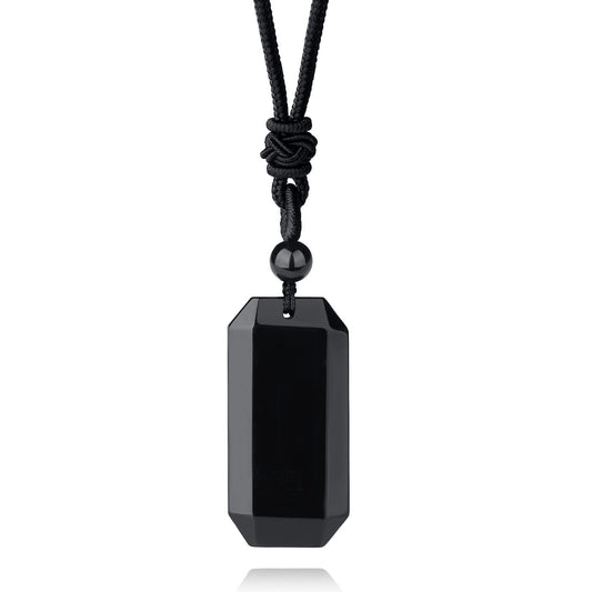 XIANNVXI Necklace For Men Natural Obsidian Crystal Healing Stones Necklaces Dog Tags Pendant Balck Necklace Spiritual Energy Quartz Gemstone Jewelry for Men Adjustable Rope