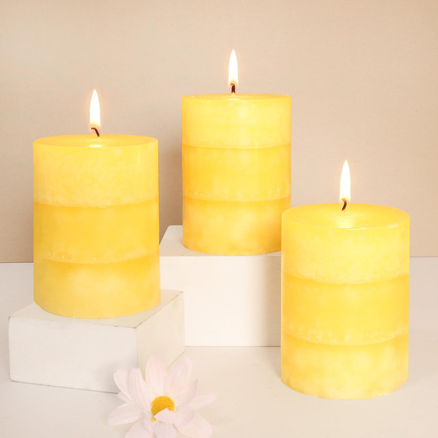 FLAVCHARM Pillar Candles 3x4 Inch Lemon Yellow Hand-Poured Candles