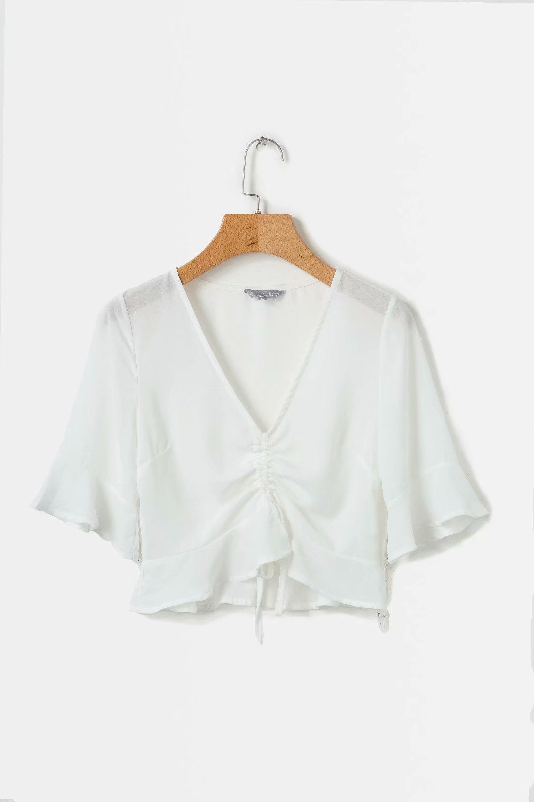 Fashionable Women's V-Neck Ruched Crop Top Shirt