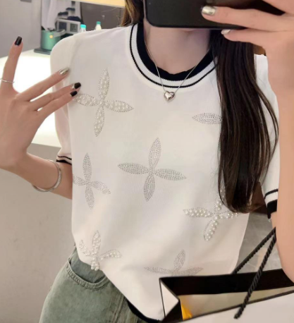 White Knit Short Sleeve Top (One Piece)