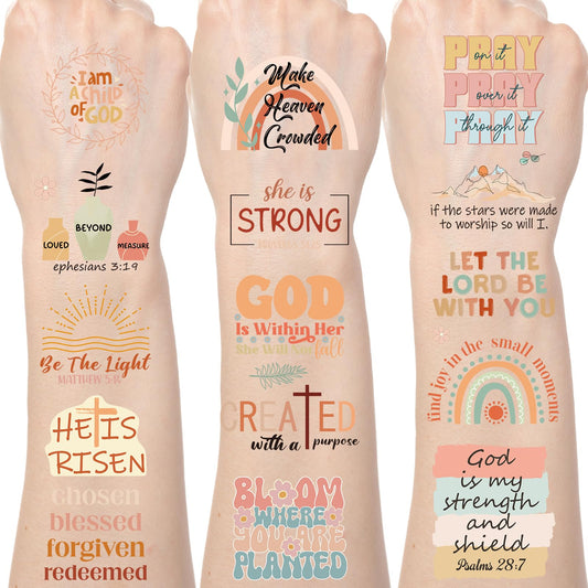 Yoyuspy Boho Christian Temporary Tattoos - 200+ Bible Verse Temporary Tattoos for Kids Christian Fake Tattoos Stickers Religious Gifts for Kids Bohemian Party Favors Supplies Decor Prizes Rewards