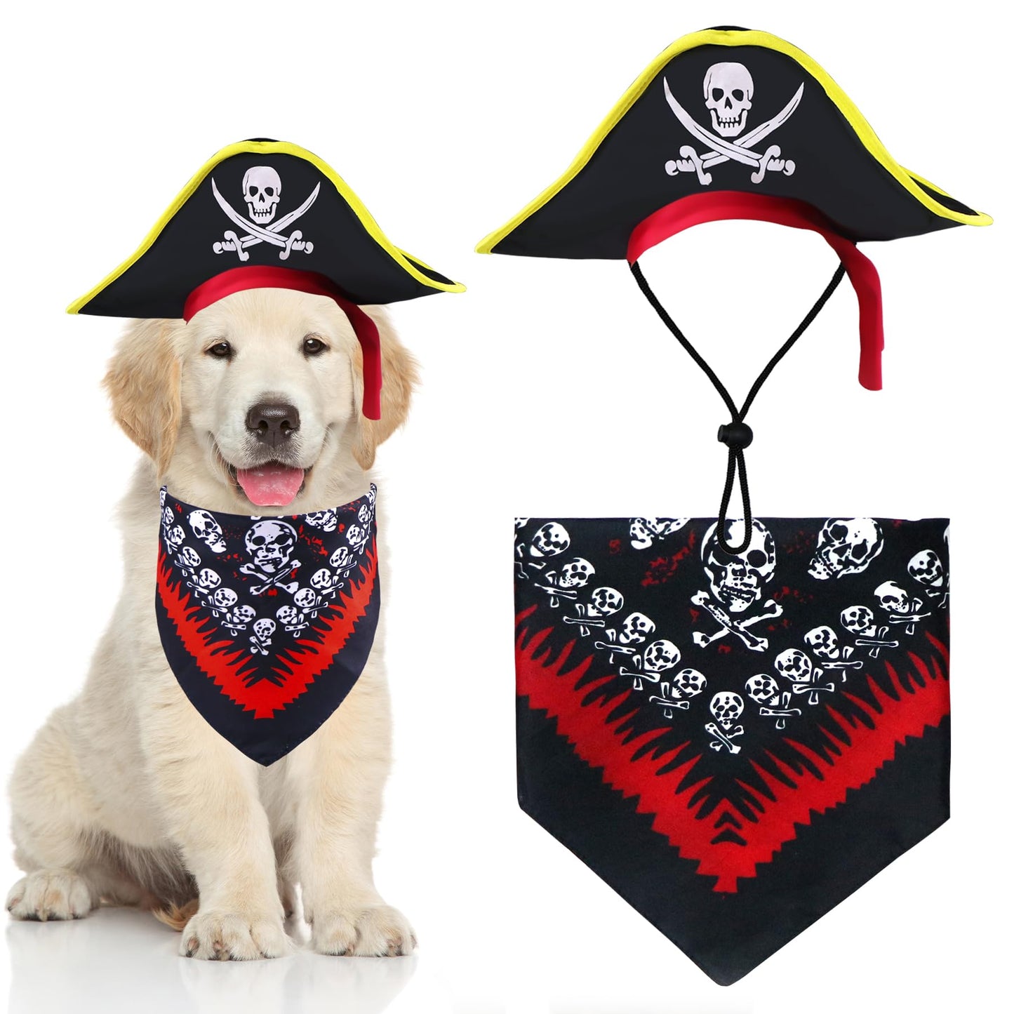 GOYOSWA Dog Pirate Costume Dog Halloween Costumes Dog Pirate Hat Dog Pirate Skull Bandana Funny Dog Costumes for Small Medium Large Dogs Pets (Style A Small)
