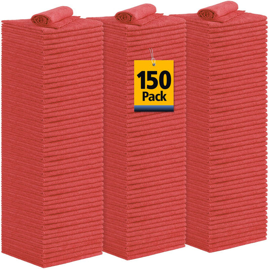 UNIMADE Shop Towels Rags 150 Pack Reusable Shop Rags Bulk Microfiber Cleaning Cloth Lint Free Cleaning Towels for Car Kitchen Automotive Bar Mechanic Restaurant Garage 11.5"x 11.5" Red