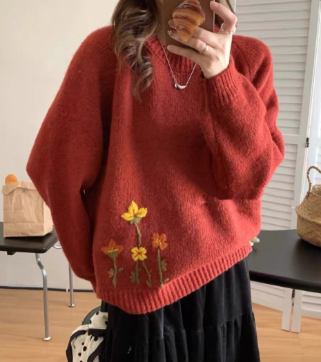 Loose-Fit Knitted Sweater for Middle & High School Girls