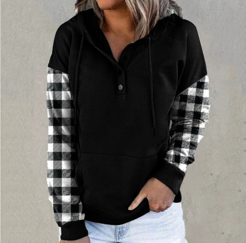 Plaid Stitching Pullover Sweater for Autumn & Winter