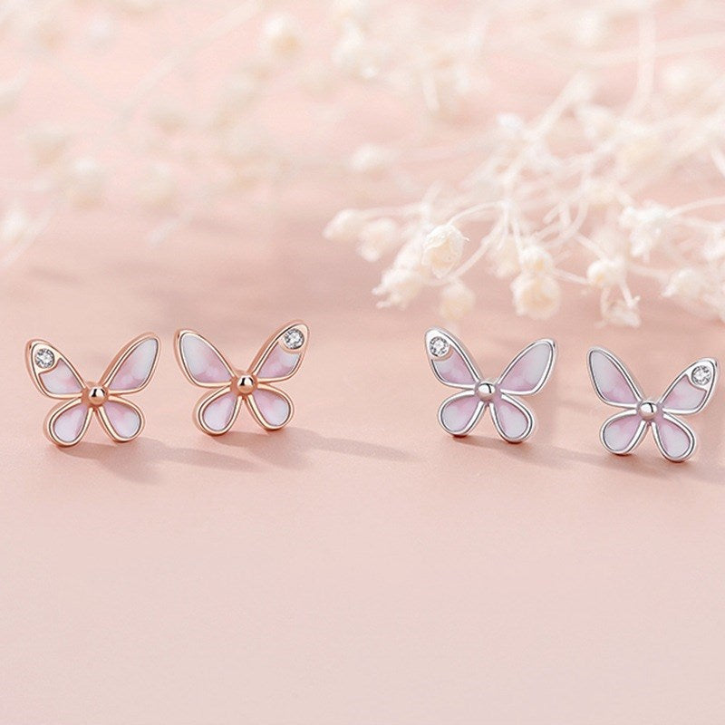 Minimalist Korean S925 Silver Butterfly Stud Earrings